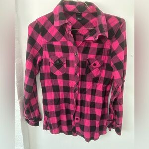 Rare SRH Pink and Black Button Down Plaid Flannel Shirt with Versatile  Sleeves